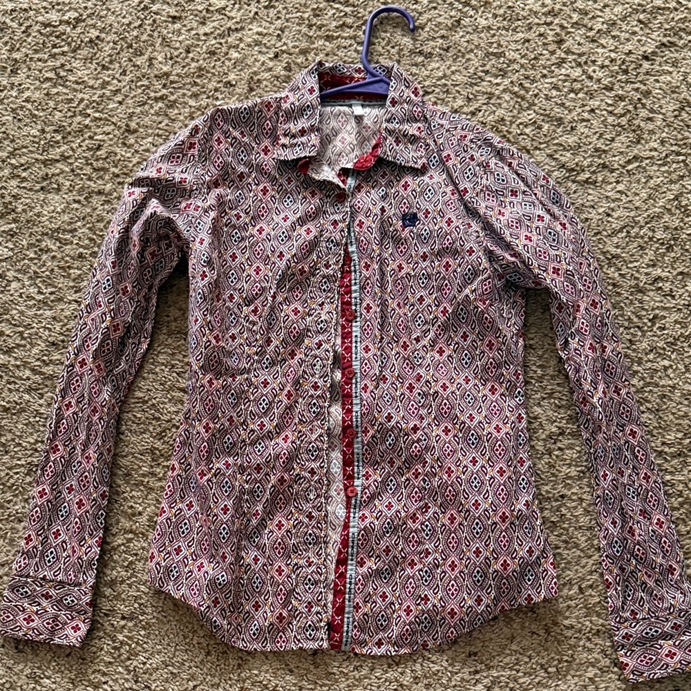Cinch womens Red and Black Geometric Button Down Shirt